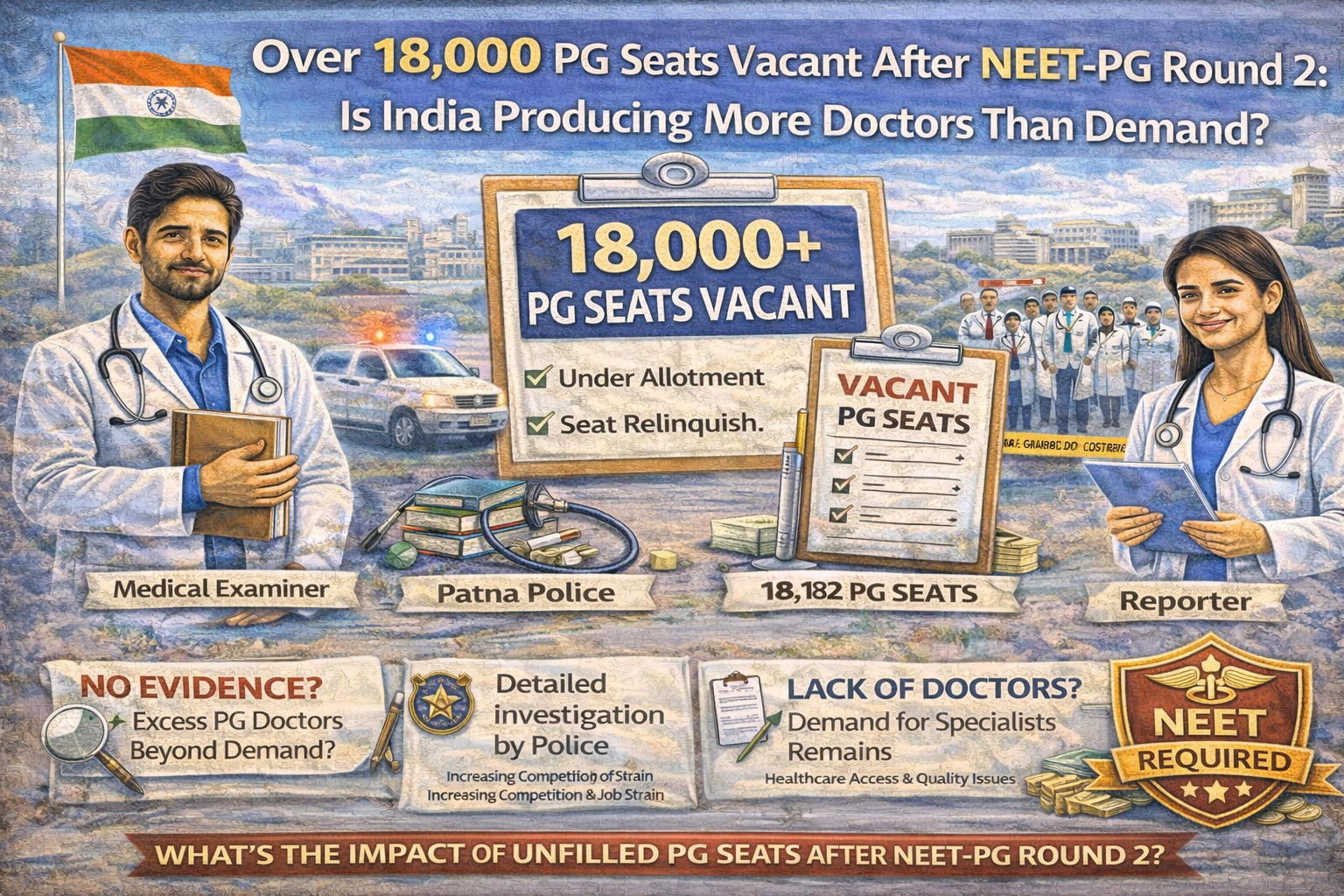 Over 18,000 PG Seats Vacant After NEET-PG Round 2: Is India Producing More Doctors Than Demand?